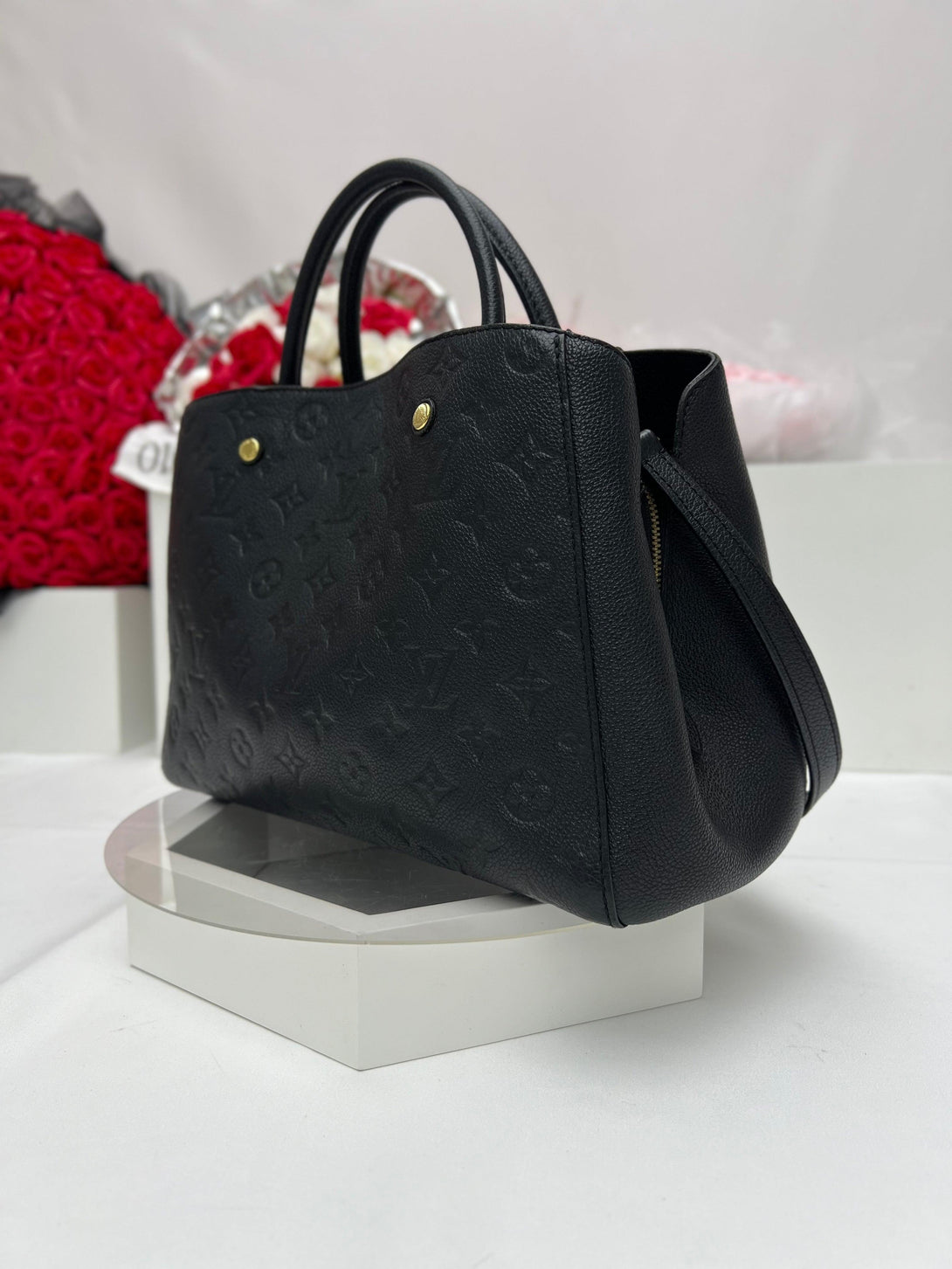 Louis Vuitton Black Monogram Empreinte Leather Montaigne MM Bag - Reeluxs 