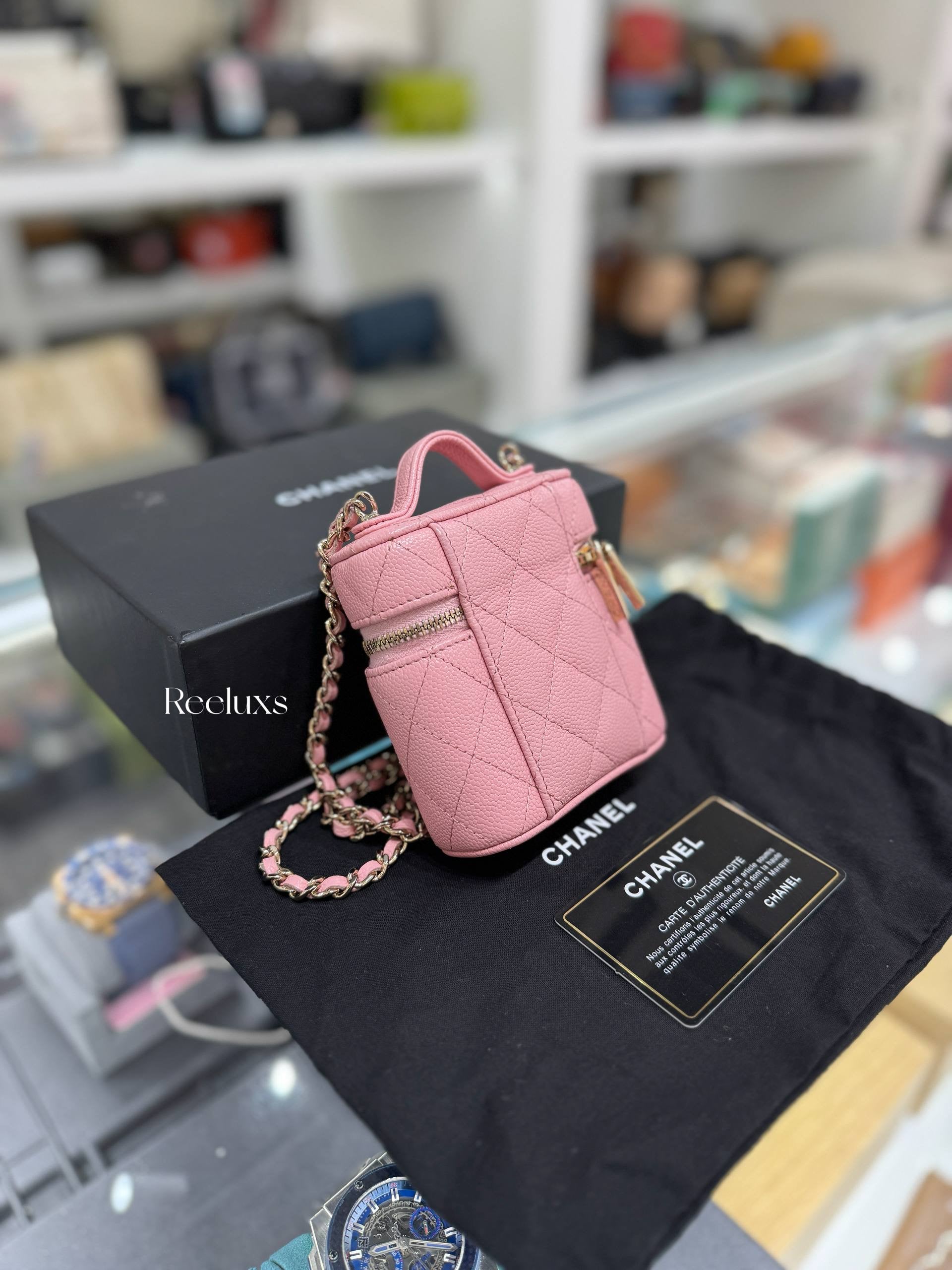 Full Set CHANEL 22C Sakura Pink Top Handle Mini Vanity Bag