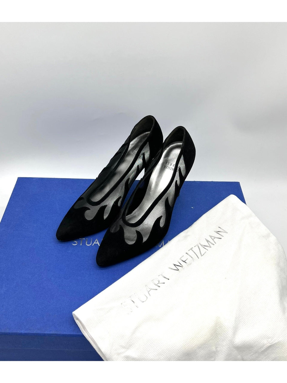 Stuart Weitzman Black Suede & Mesh Flames Pump - Reeluxs 