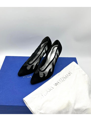 Stuart Weitzman Black Suede & Mesh Flames Pump - Reeluxs 