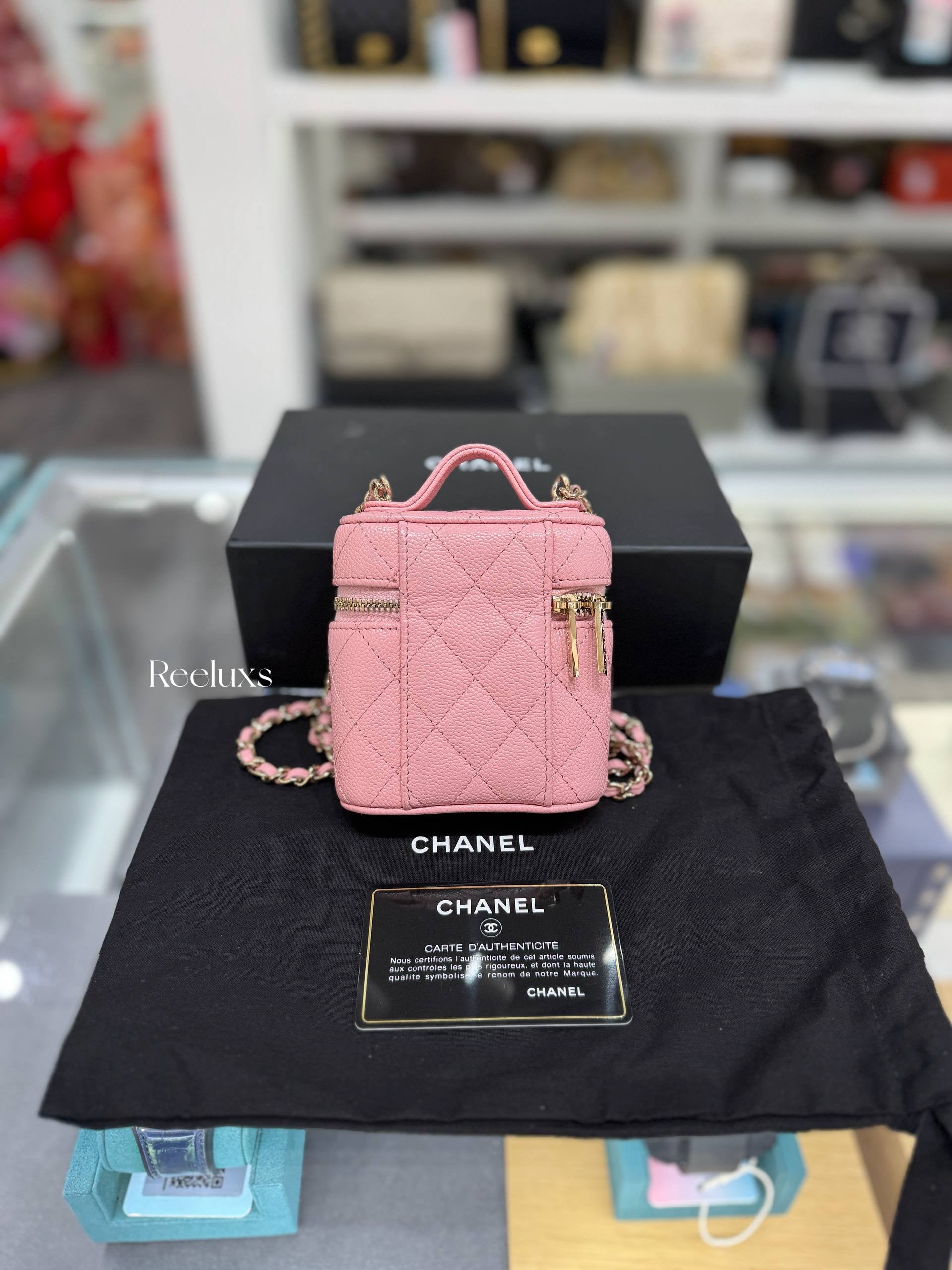 Full Set CHANEL 22C Sakura Pink Top Handle Mini Vanity Bag