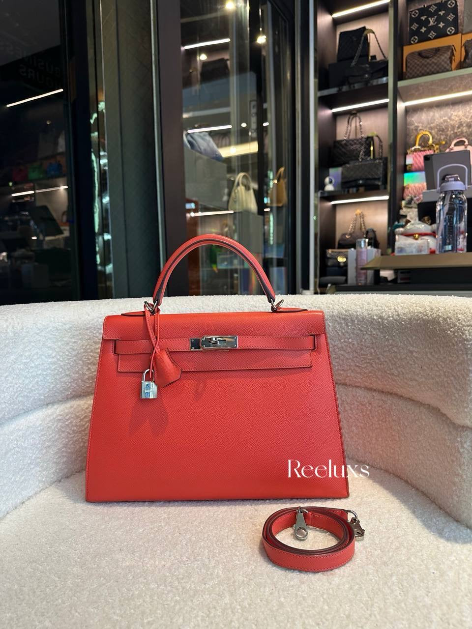 HERMES Capucine Epsom Kelly Sellier 32 Palladium Hardware