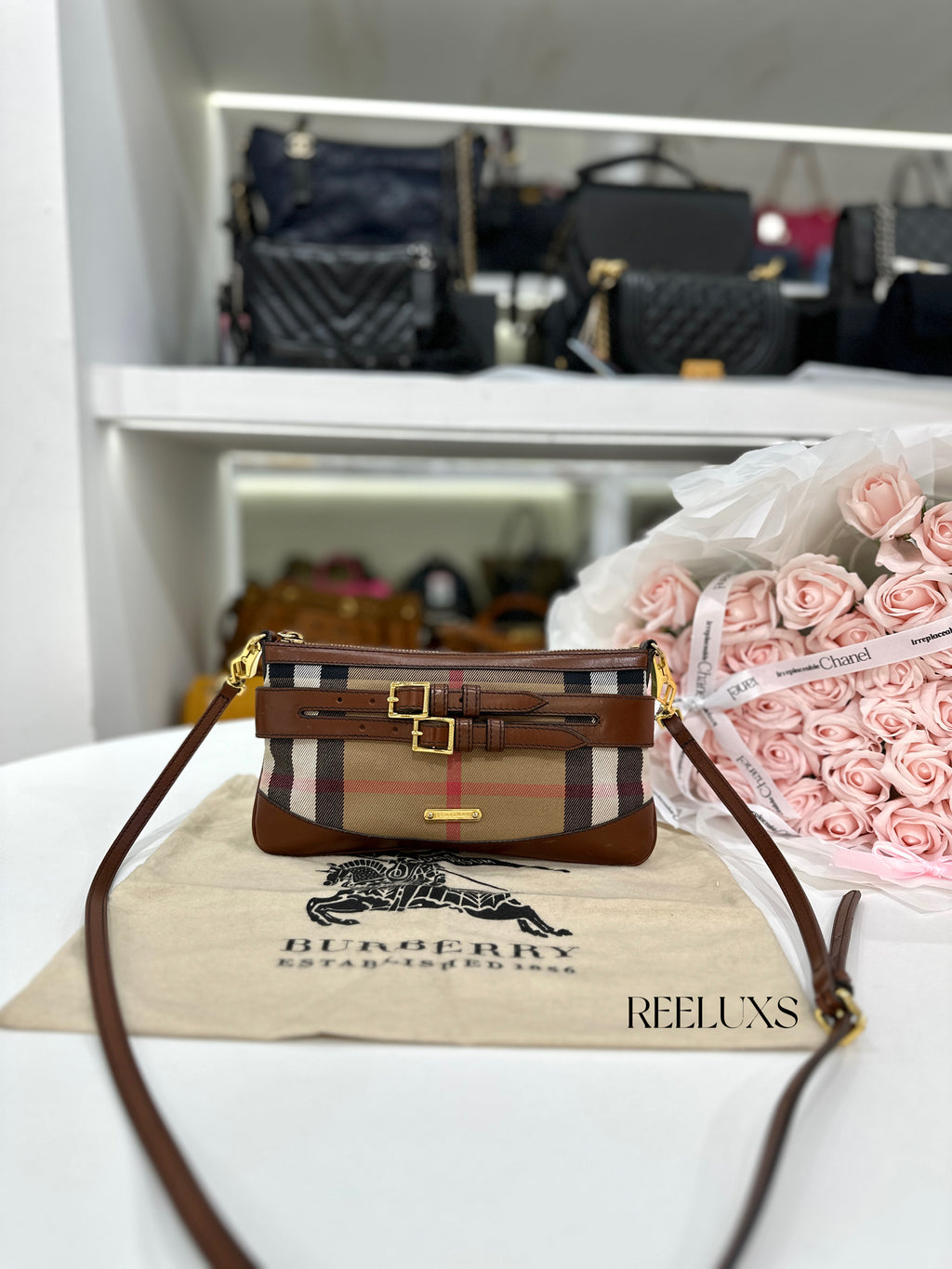 BURBERRY  House Check Bridle Calfskin Peyton Crossbody Bag