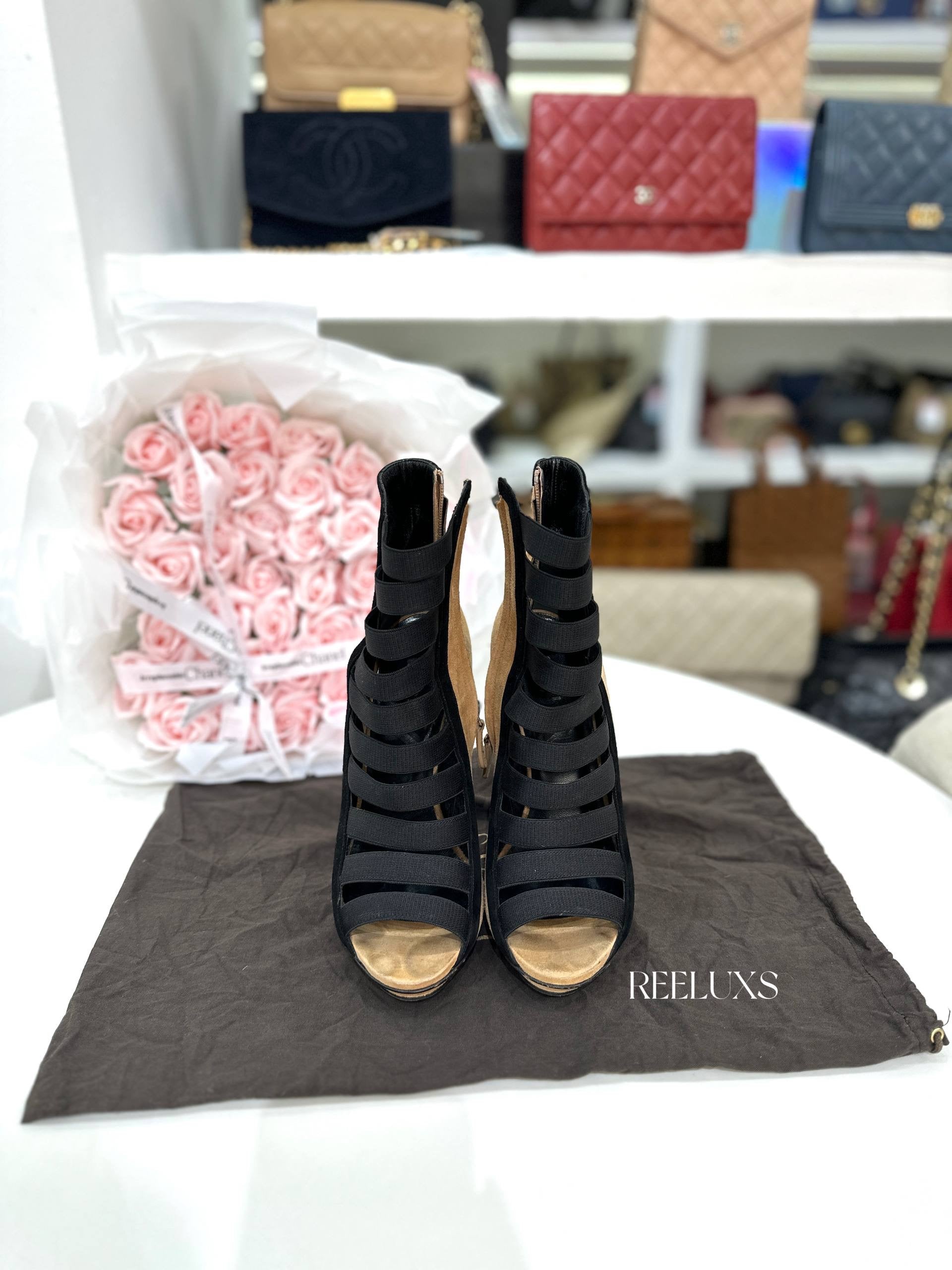 GUCCI Olimpia Elastic Ladder Strap Bootie