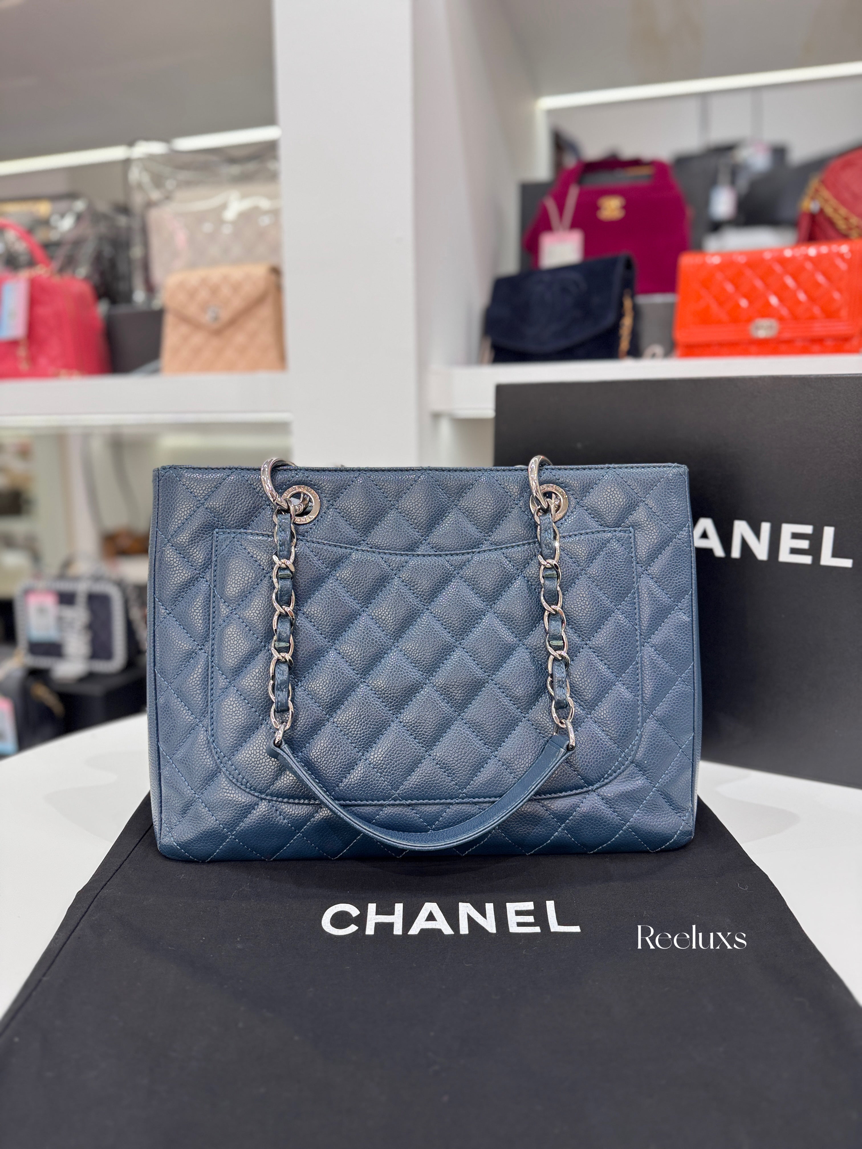 CHANEL Grand Shopping Tote Caviar Leather with Silver-Tone Hardware