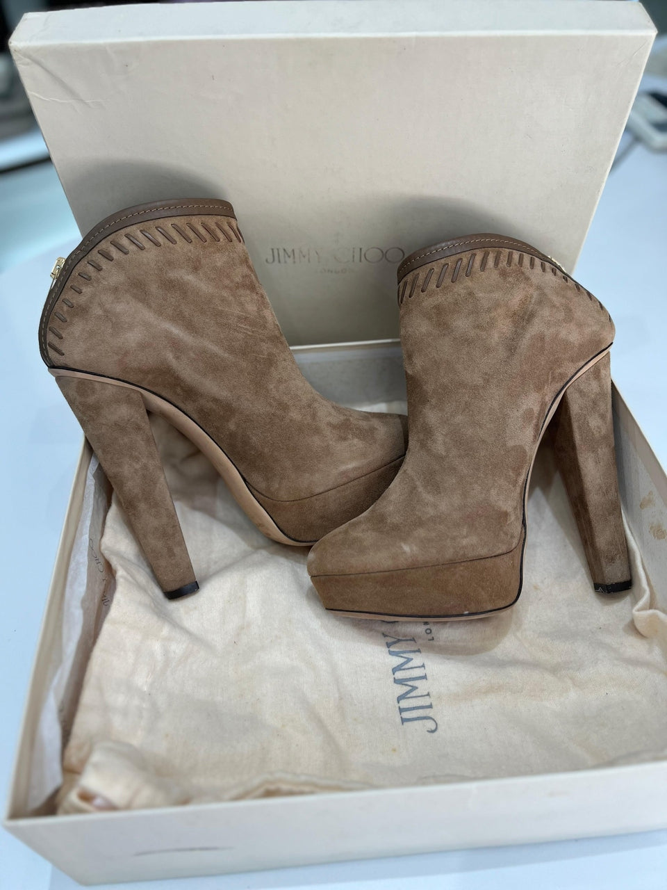 Full Set JIMMY CHOO Women Brown Ankle Boots Evans - Reeluxs 