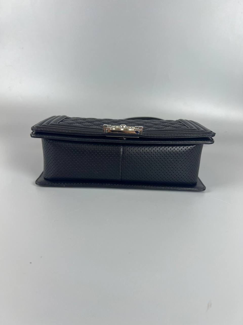 CHANEL Boy Perforated Quilted Lambskin Leboy Black SHW Slingbag
