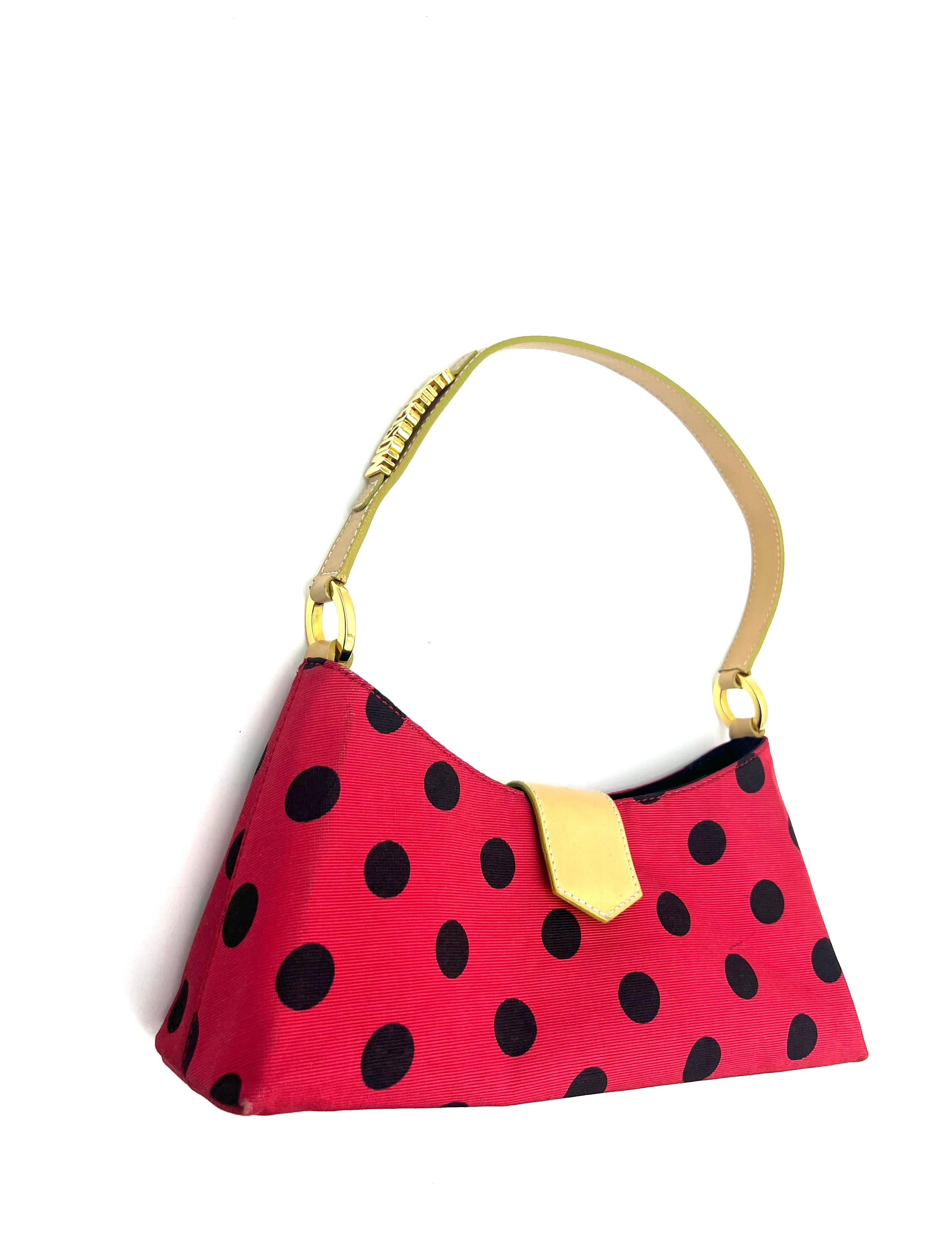 Moschino Red/Black Canvas and Leather Polka Baguette Bag - Reeluxs 