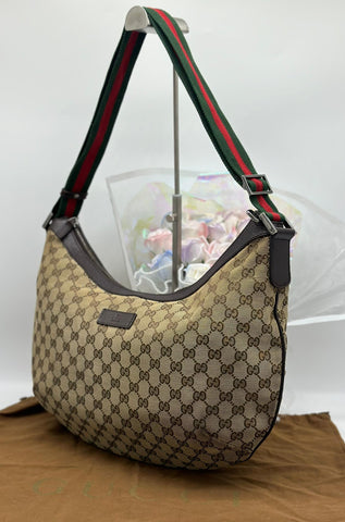 GUCCI GG Canvas Shoulder Bag Beige Brown - Reeluxs 