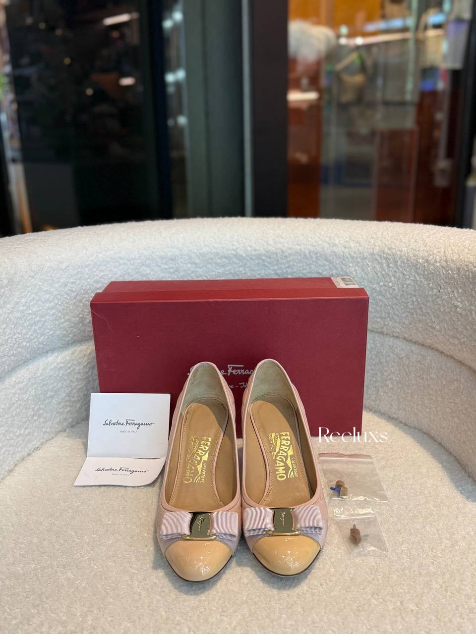 Salvatore Ferragamo Varina Bow Quilted Ballet Flats In Nude Flesh