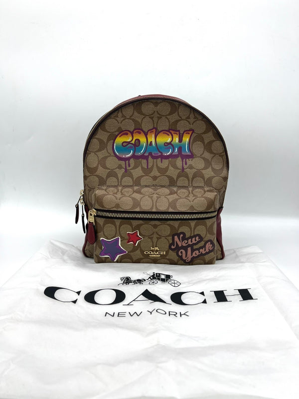 COACH Medium Charlie Backpack In Signature Canvas With Graffiti - Reeluxs 