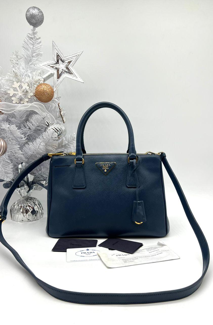 PRADA Saffiano Galleria Bag Small Navy Blue - Reeluxs 