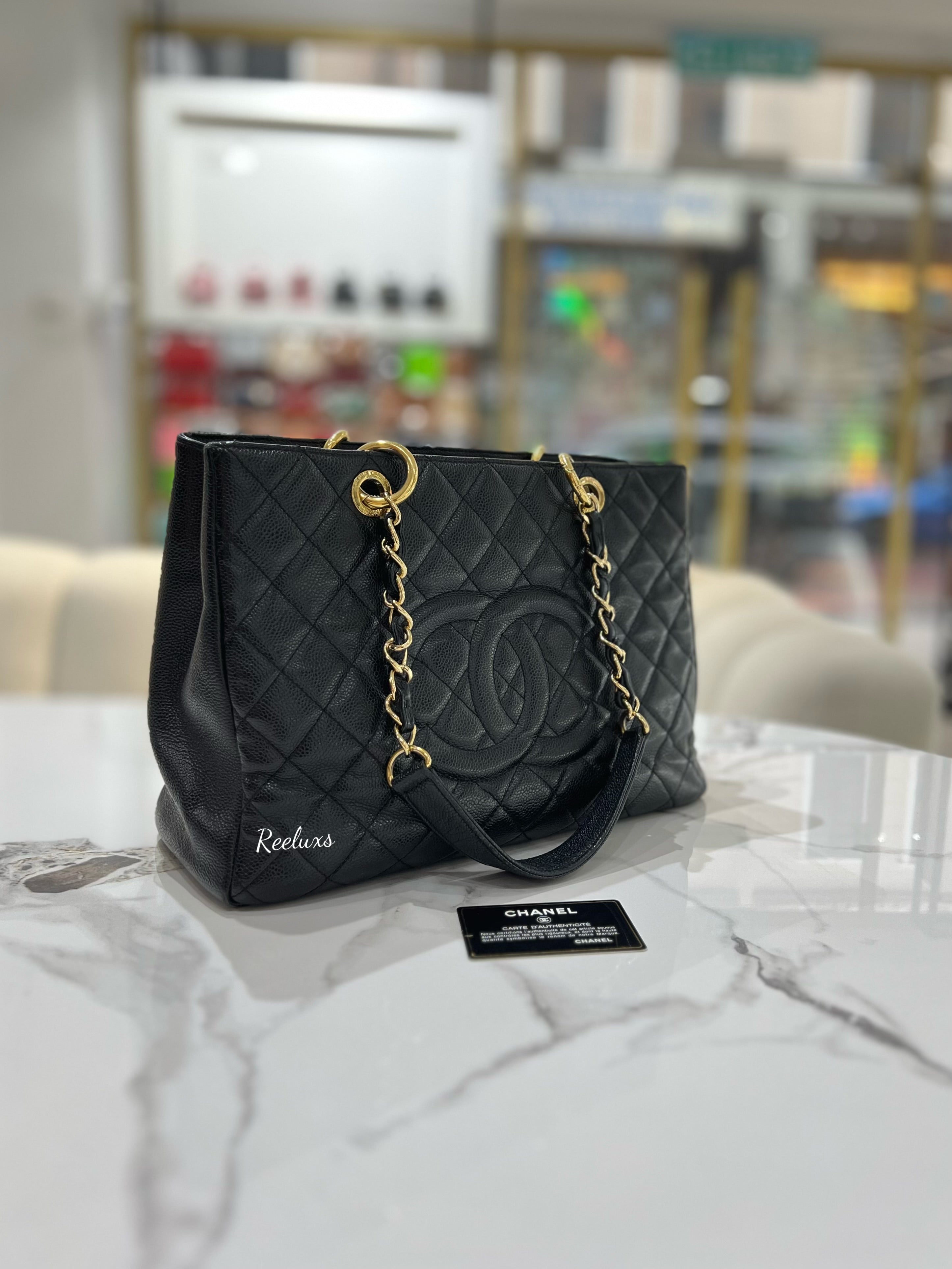 CHANEL Black Quilted Caviar GST Grand Shopping Tote Handbag GHW