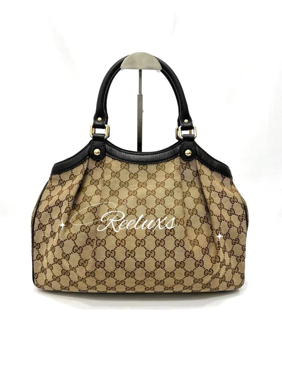 GUCCI Sukey GG Brown Canvas Tote Shoulder Bag