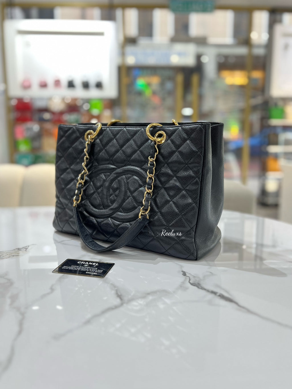 CHANEL Black Quilted Caviar GST Grand Shopping Tote Handbag GHW