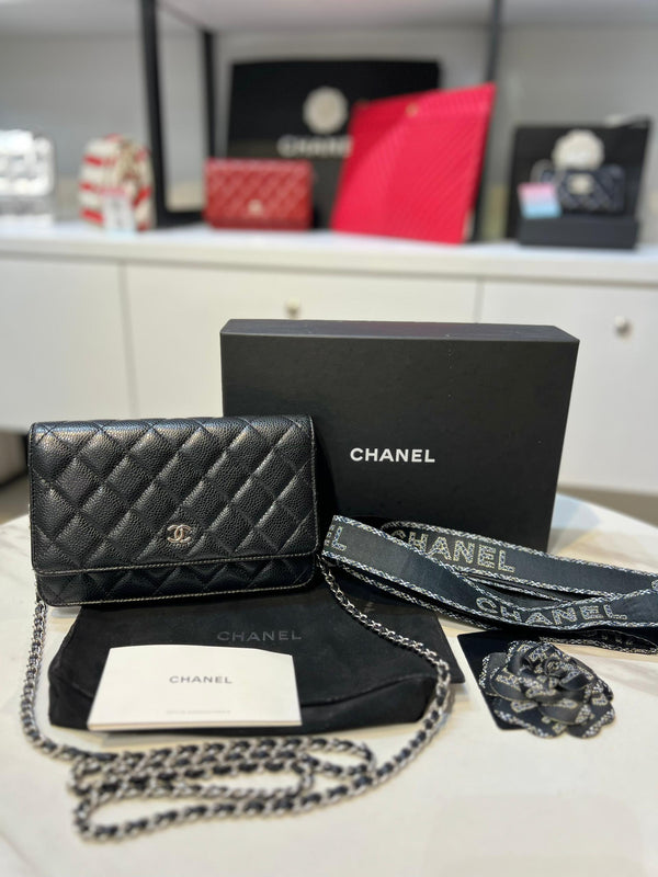 CHANEL Classic Wallet on Chain (WOC) in Black Caviar - Reeluxs 