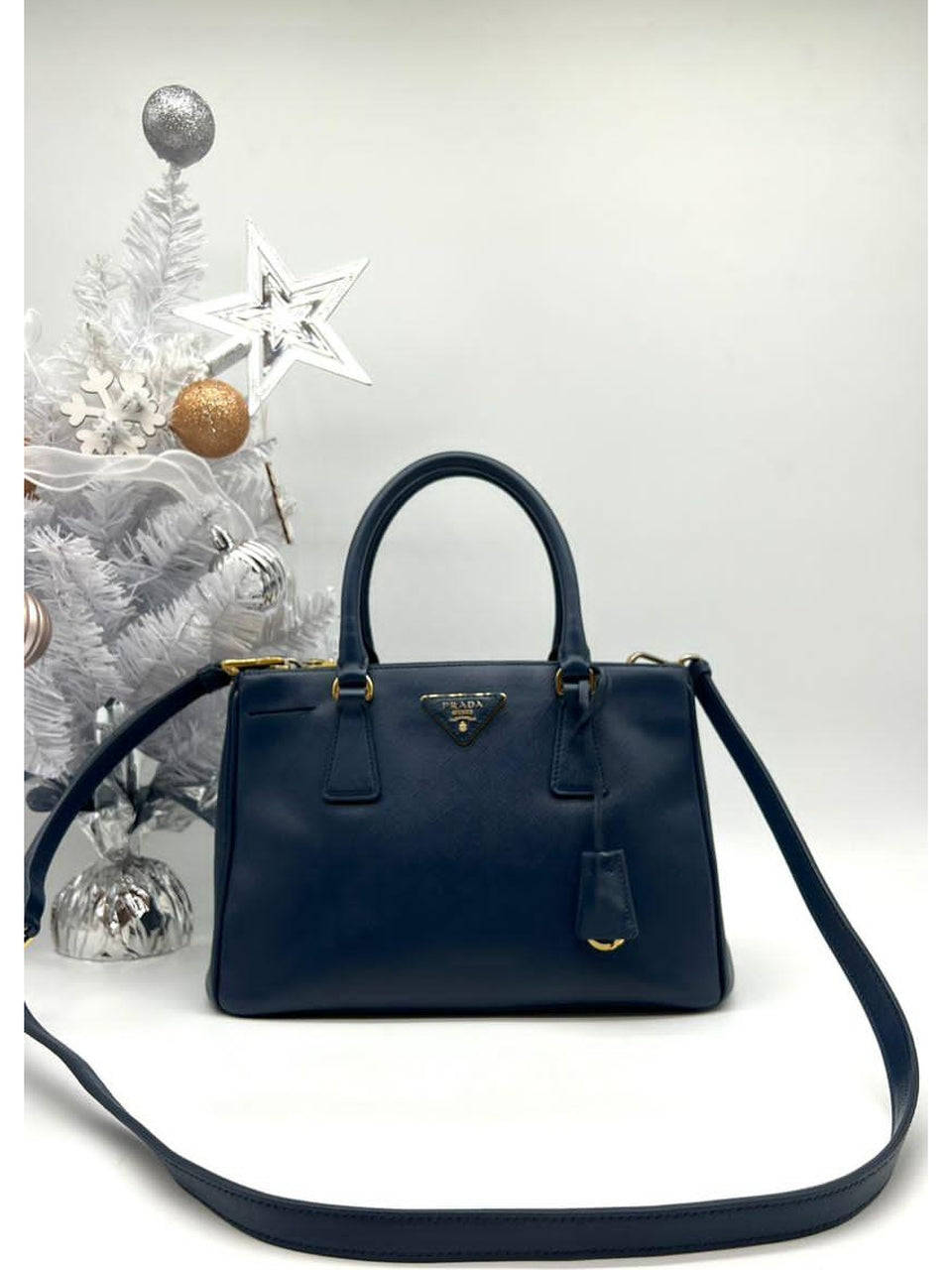 PRADA Saffiano Galleria Bag Small Navy Blue - Reeluxs 