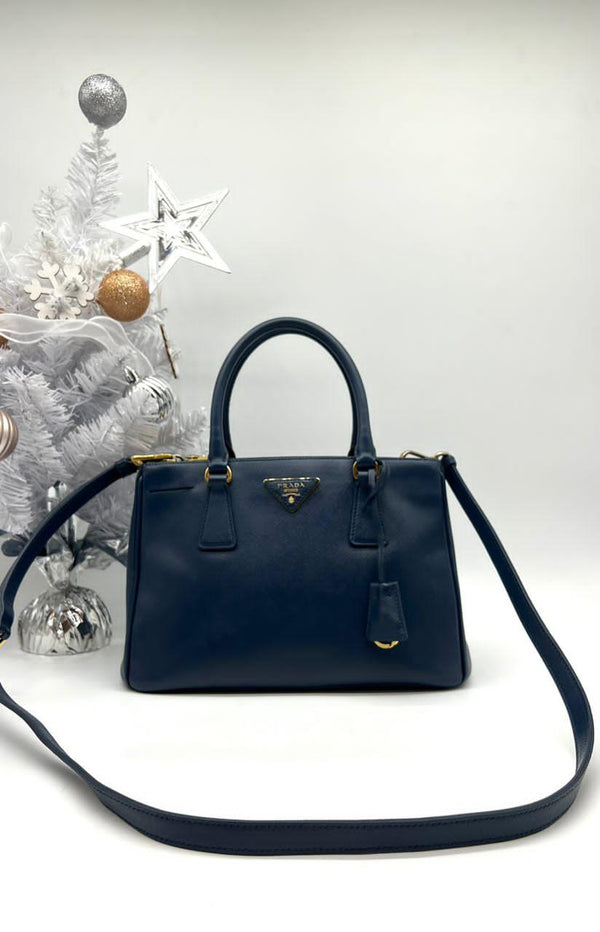 PRADA Saffiano Galleria Bag Small Navy Blue - Reeluxs 