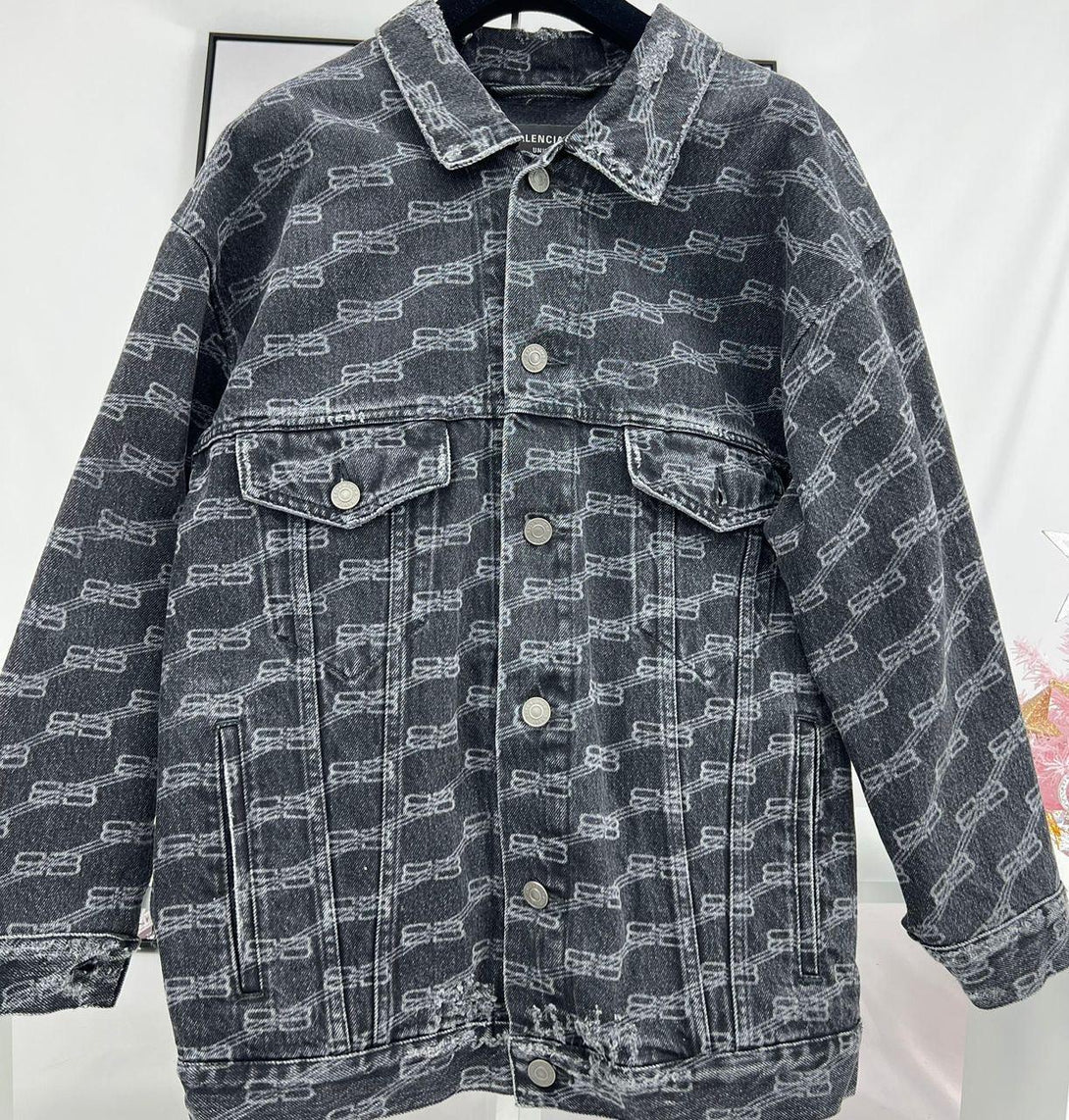 BALENCIAGA Bb Monogram Denim Jacket in Black - Reeluxs 