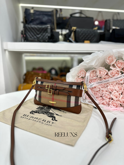 BURBERRY  House Check Bridle Calfskin Peyton Crossbody Bag