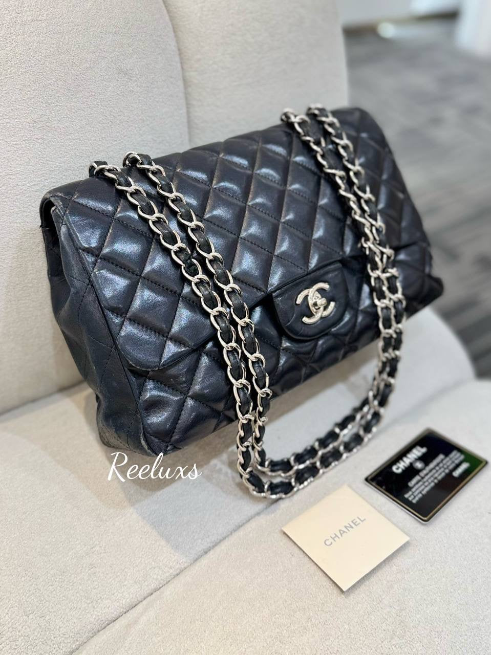 CHANEL Black Lambskin Maxi Single Flap For Women Shoulder Bag