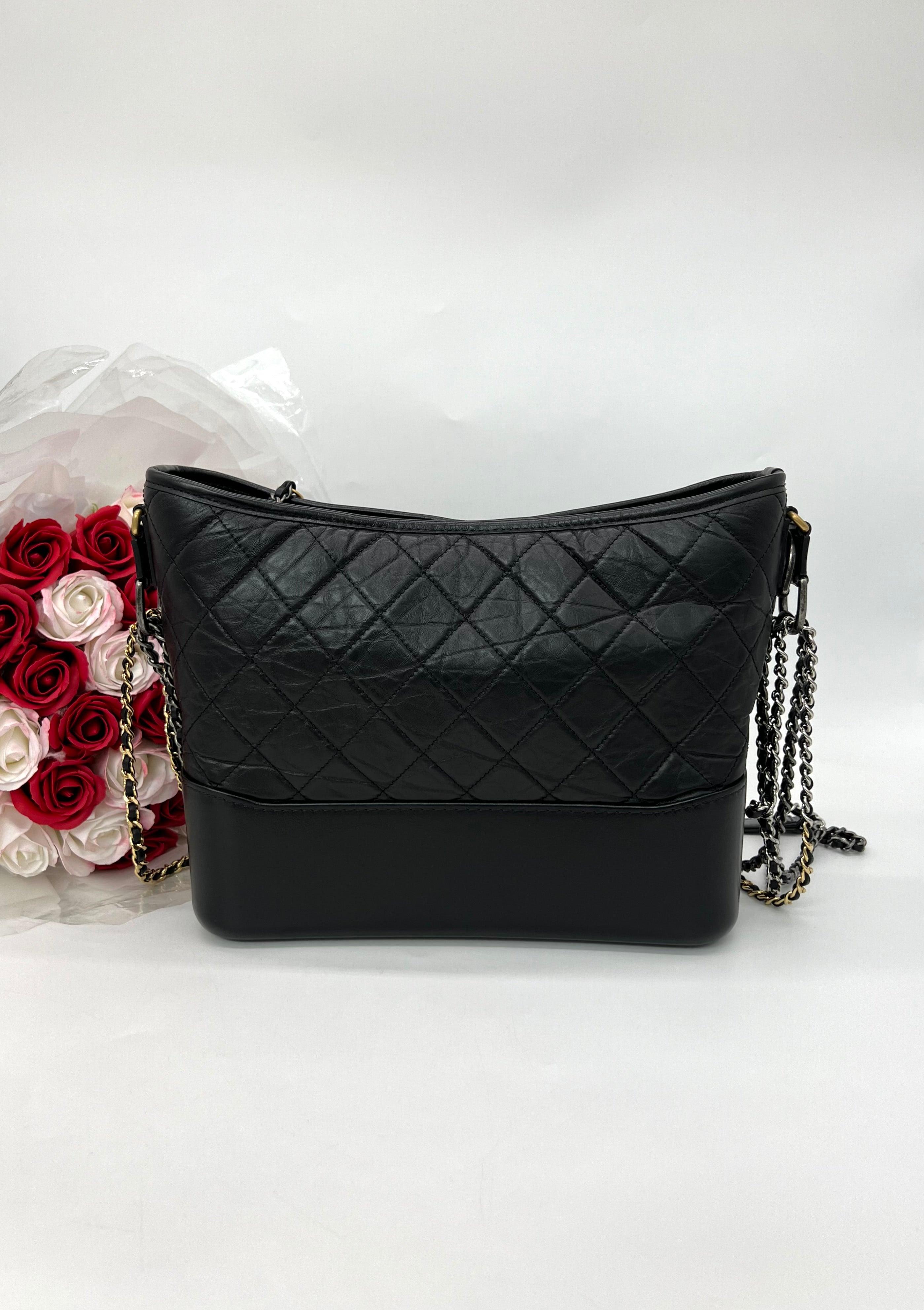 FAST DEAL CHANEL Calfskin Quilted Medium Gabrielle Hobo Black - Reeluxs 