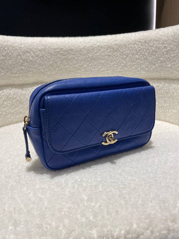 CHANEL Calfskin Casual Trip Waist Bag Blue