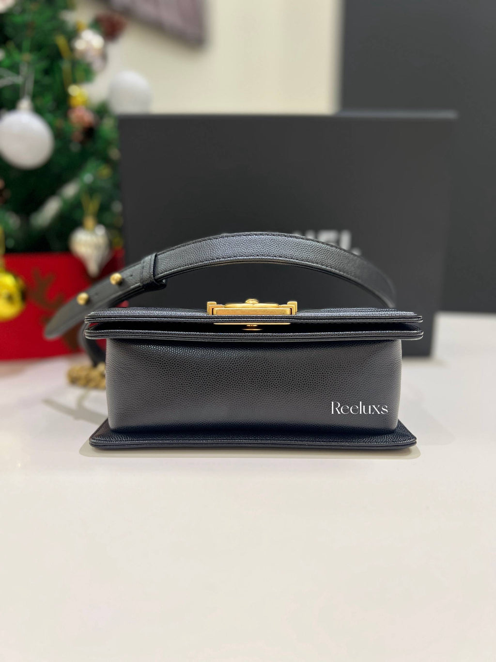 Full Set Microchip CHANEL Boy Caviar Skin Small Flap Women's Sling Bag