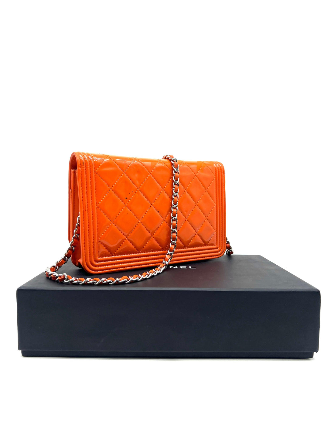 CHANEL Orange Quilted Patent Leather Classic WOC Clutch Bag - Reeluxs 