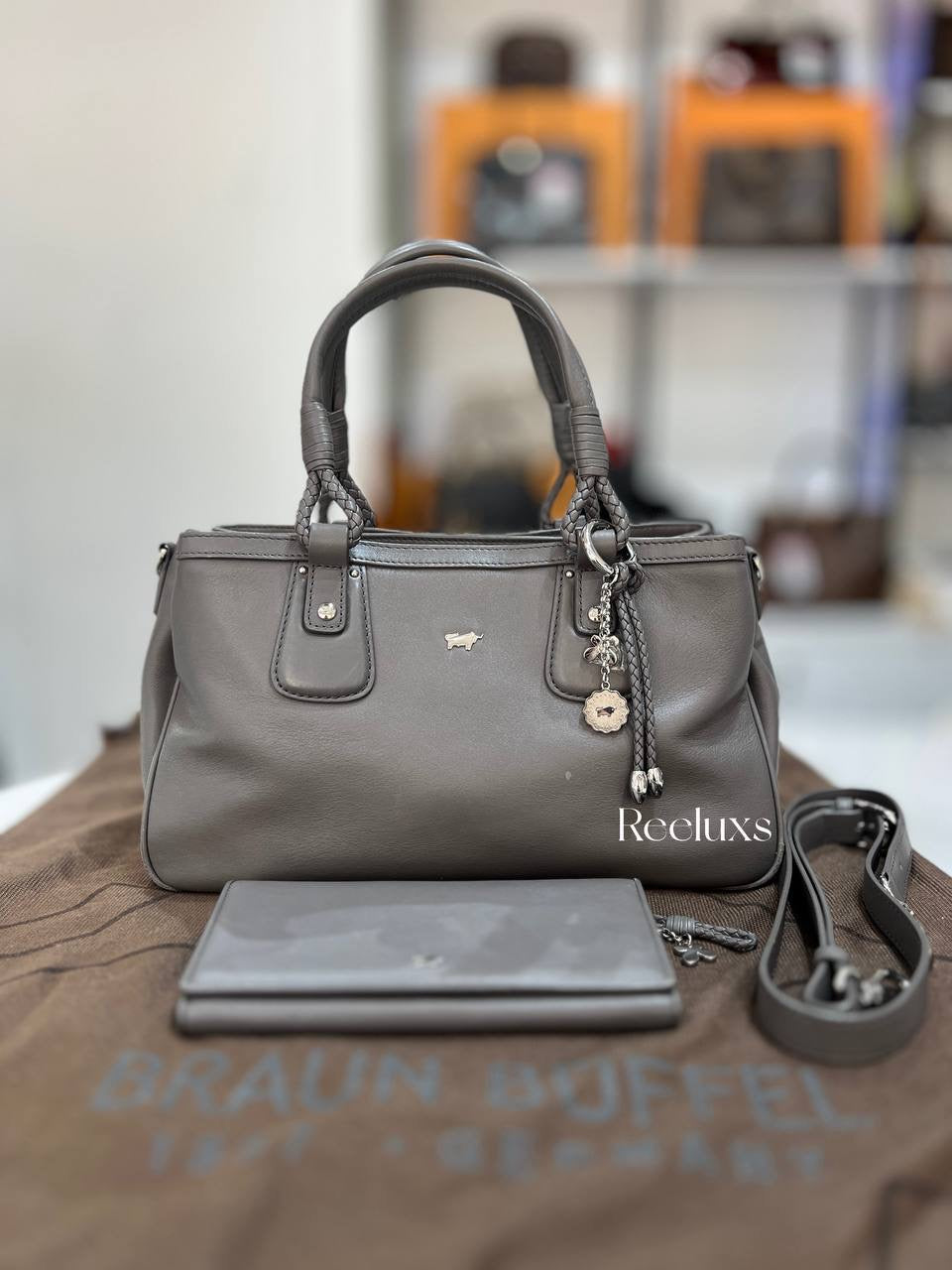 Braun Büffel Braided  Handle Bag with Wallet & Strap