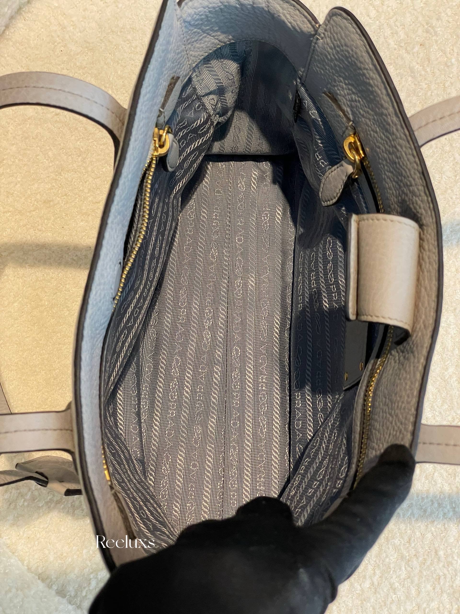 PRADA Phenix Open Tote in Grey Vitello Daino Leather Blue