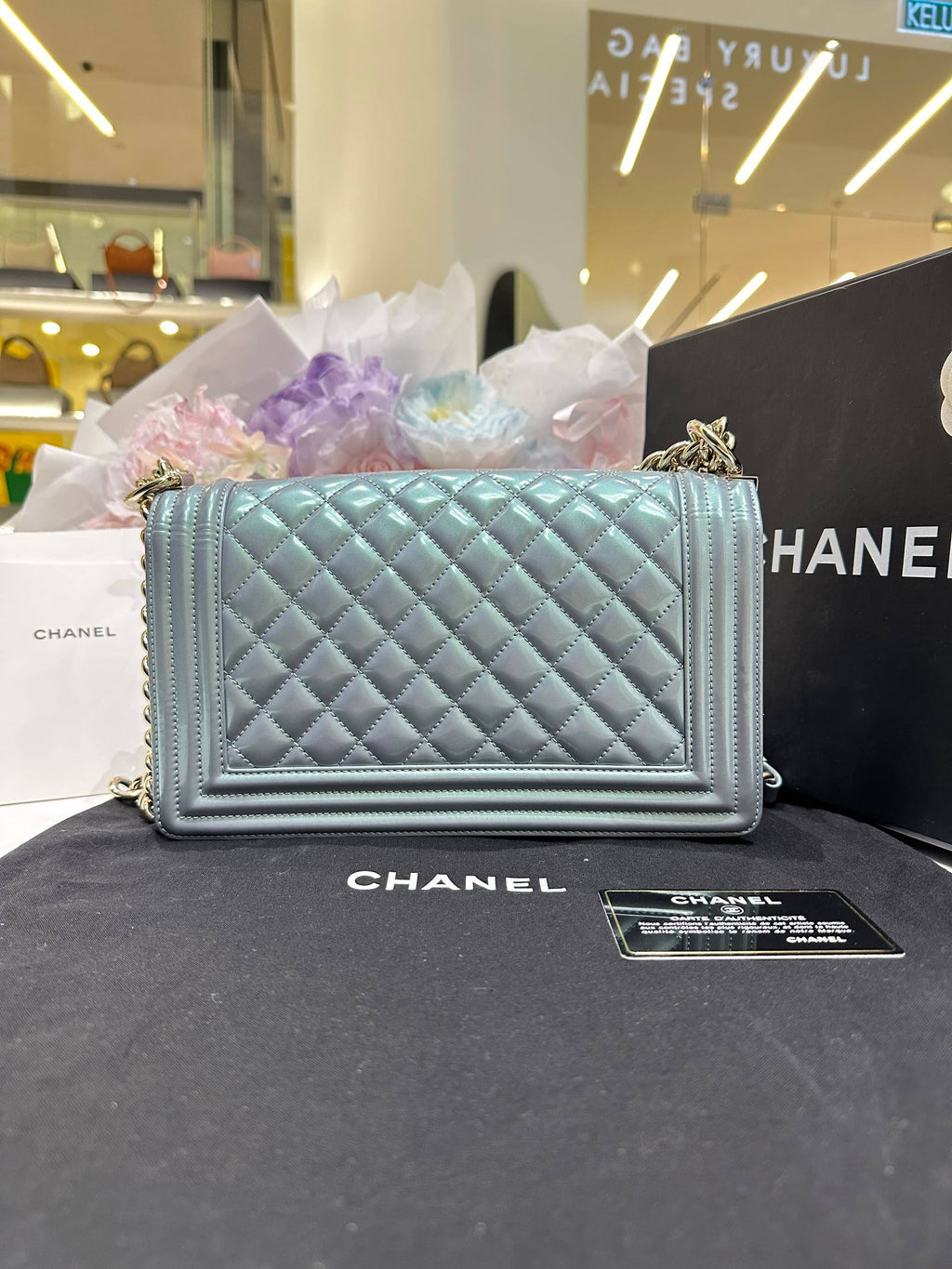 CHANEL Boy Quilted Flap Bag – Grey with Gold Hardware