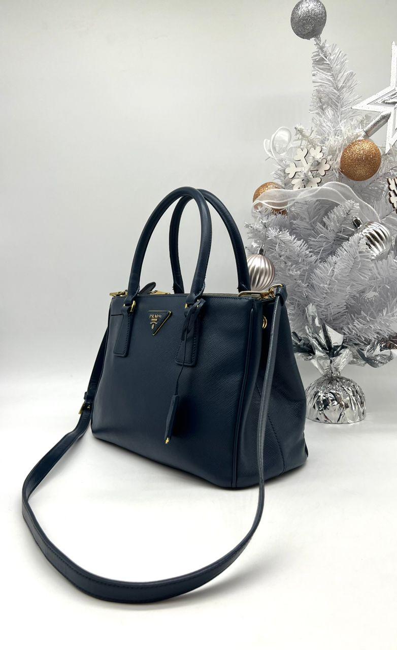 PRADA Saffiano Galleria Bag Small Navy Blue - Reeluxs 