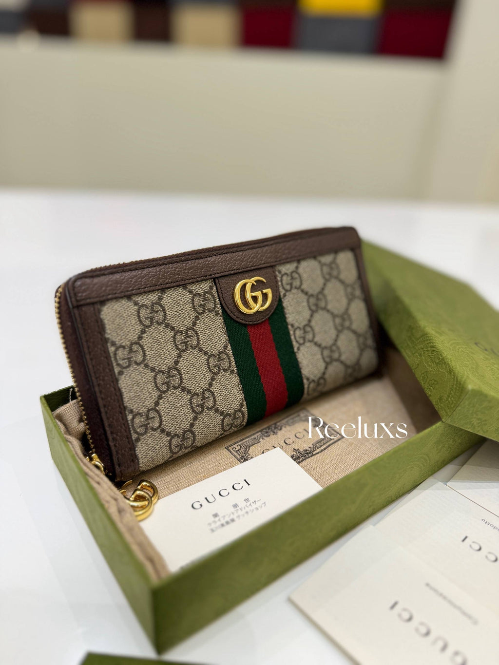 GUCCI OPHIDIA GG Supreme Canvas Zip Around Wallet