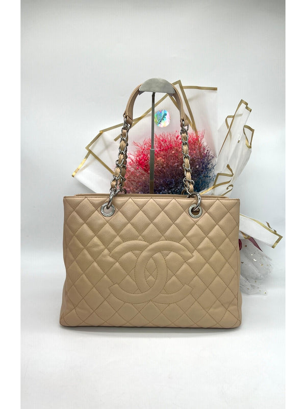 CHANEL GST Beige Silver Hardware - Reeluxs 