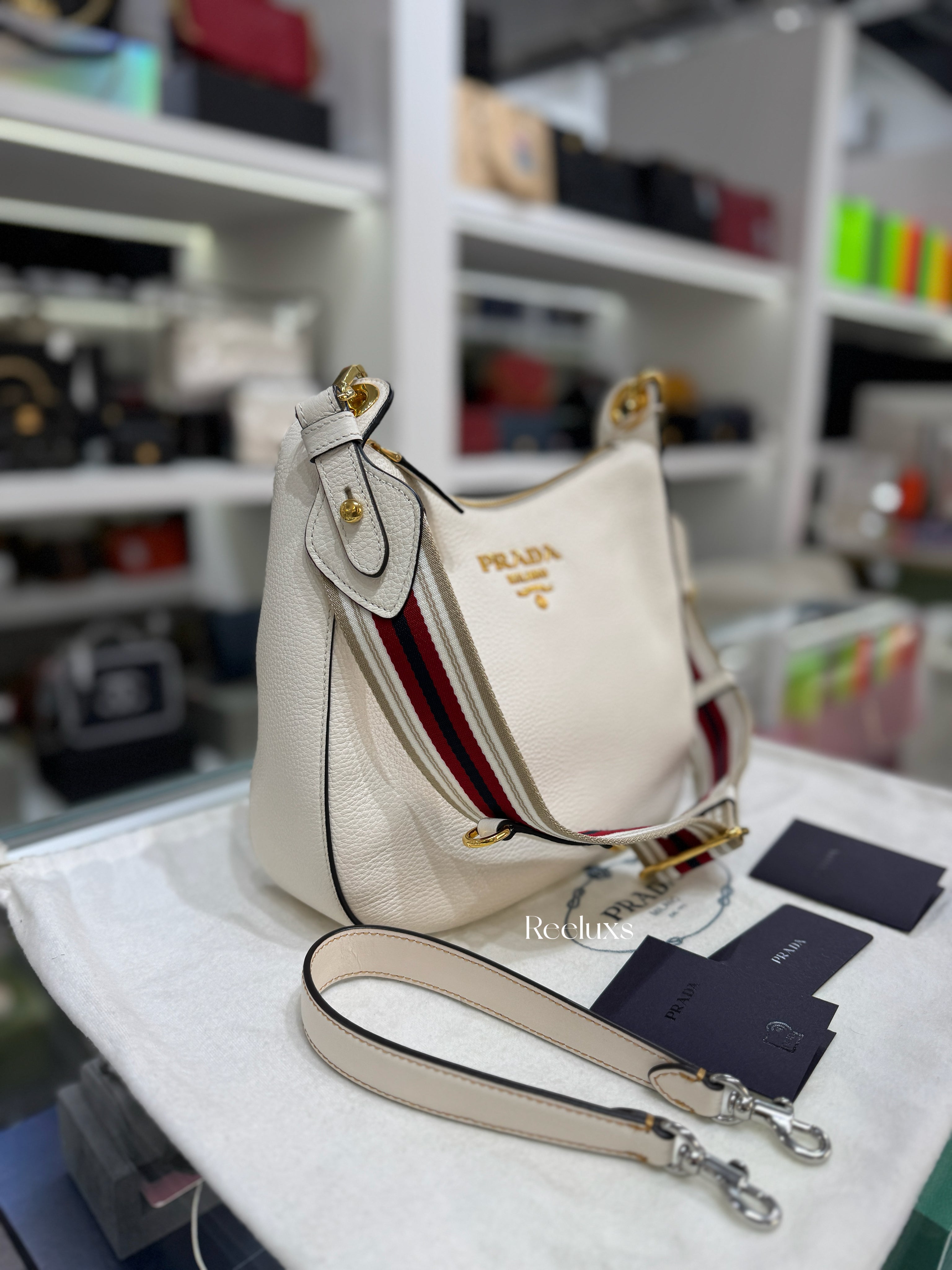 PRADA Vitello Phoenix Leather Hobo Bag