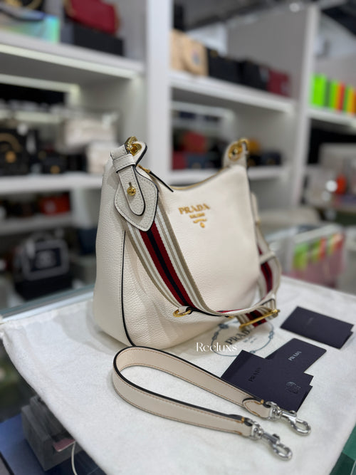 PRADA Vitello Phoenix Leather Hobo Bag