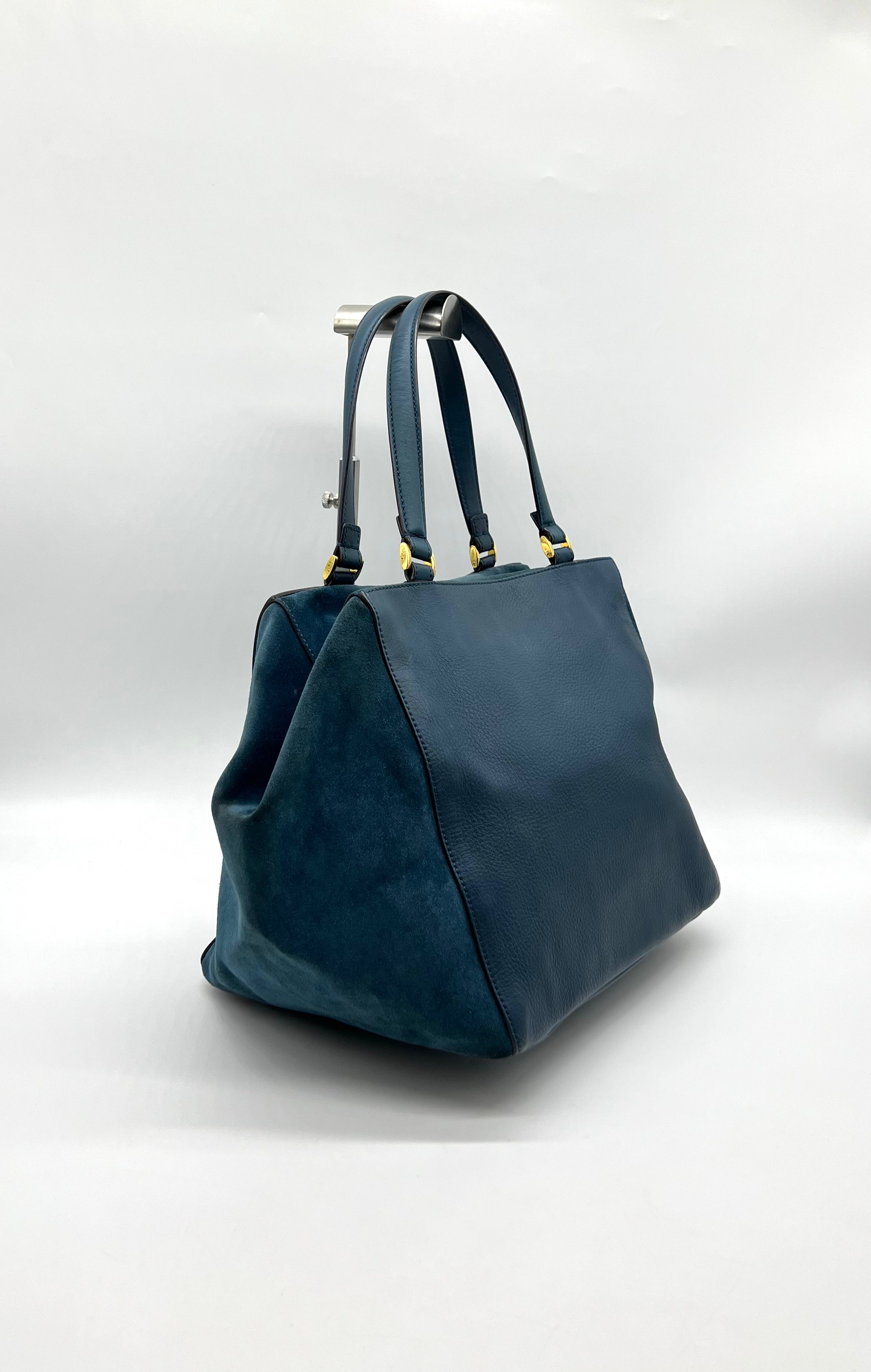 FENDI Blue Suede And Leather Boston Bag - Reeluxs 