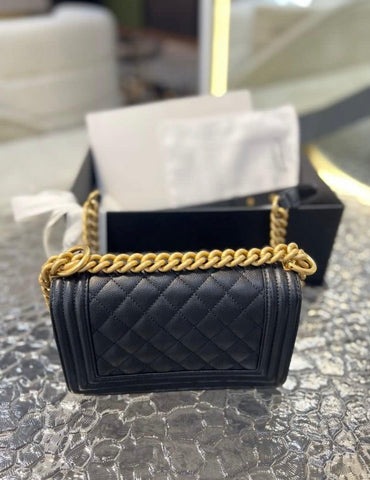 Full Set Microchip CHANEL Boy Caviar Skin Small Flap Women's Sling Bag - Reeluxs 