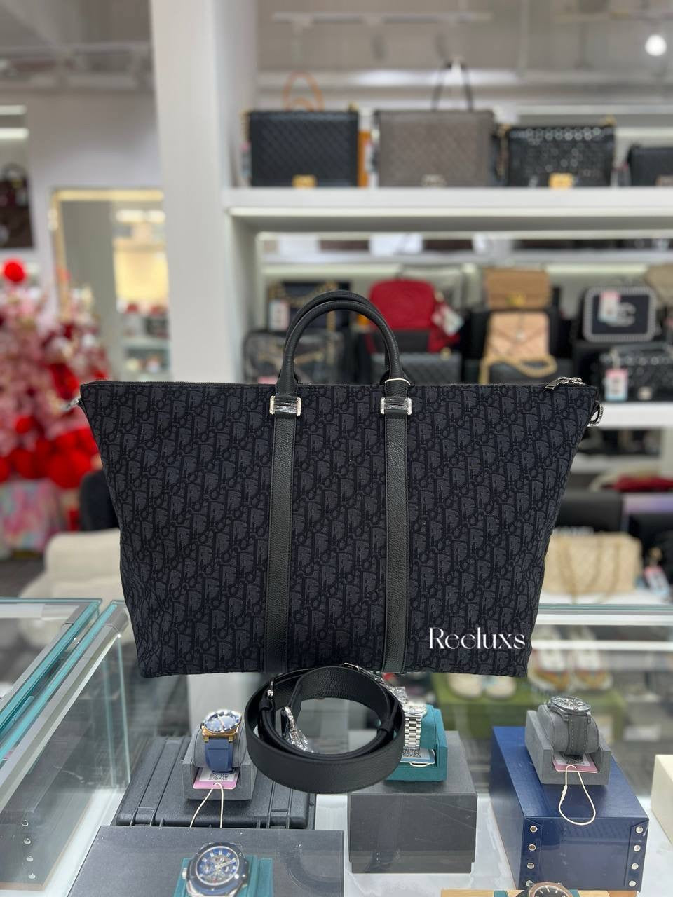 CHRISTIAN DIOR  Weekender 40 bag In Black Oblique Jacquard