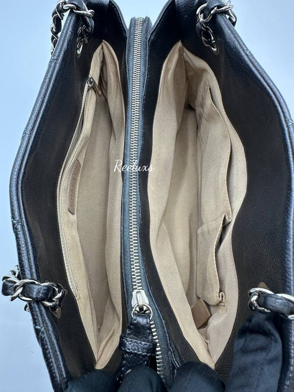 CHANEL Black Caviar Grand Shopper Tote Bag