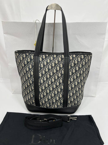 DIOR Oblique Voyage Tote Bag Light Gray Black Navy