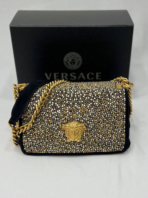 VERSACE Strass Embellished Palazzo Medusa Chain Bag