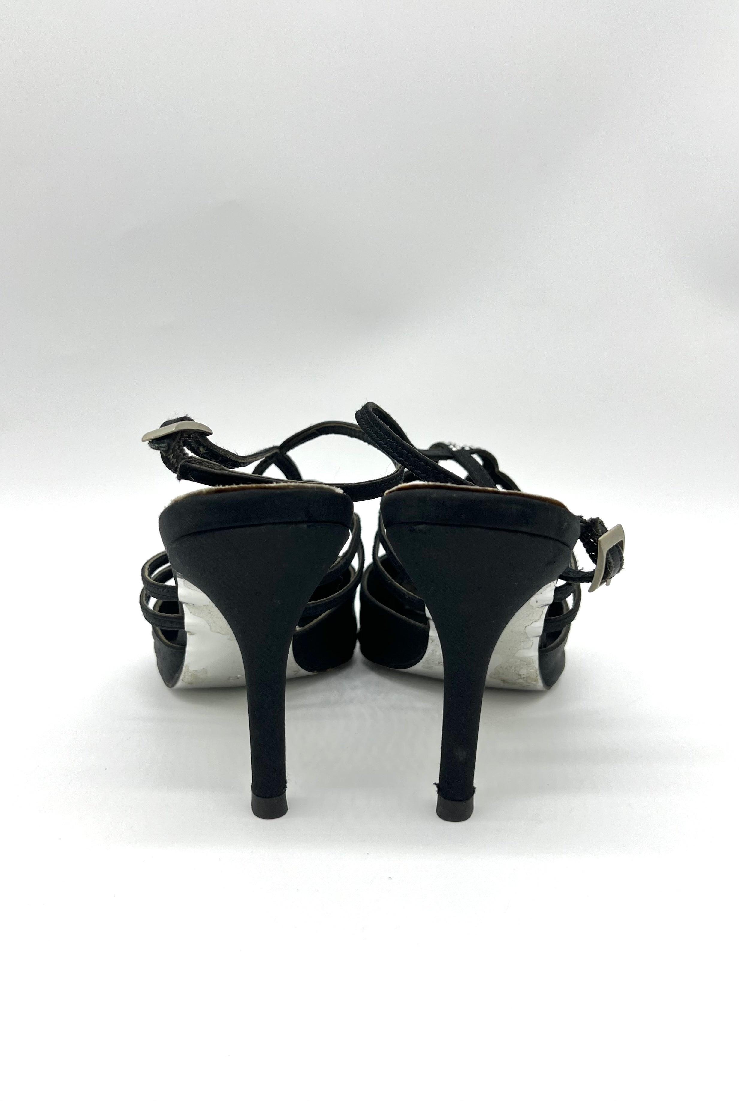 JIMMYCHIA Black Satin and Crystal Strappy Sandals - Reeluxs 