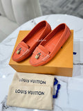 FULL SET LOUIS VUITTON LV Orange Leather Lock Detail Slip On Loafer - Shoes Size 37