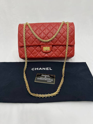 CHANEL Red Quilted Aged Leather Reissue 2.55 Classic Flap Bag GHW