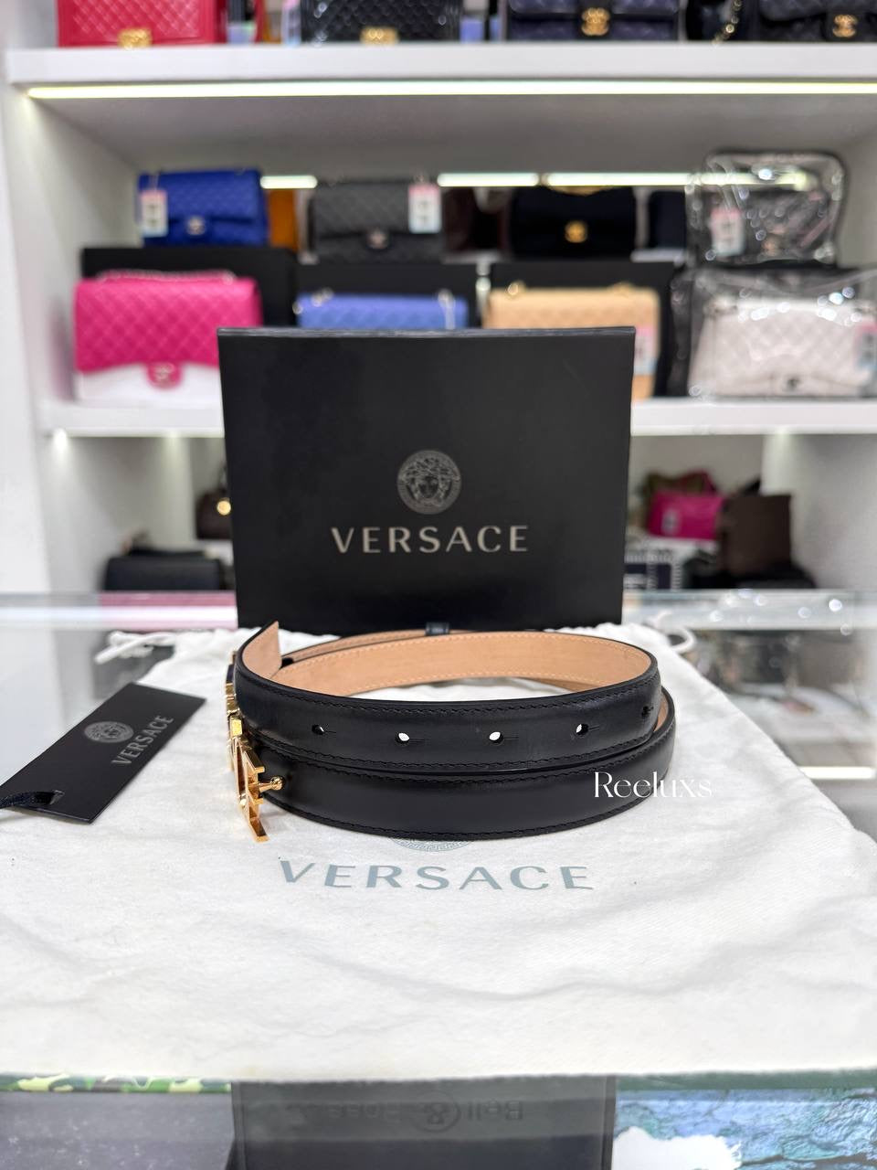 VERSACE Logo Thin Leather Belt