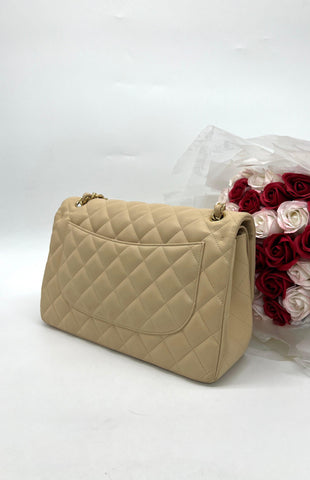 As New CHANEL Beige Colour Classic Flap Jumbo in Lambskin with gold hardware Women's Shoulder Bag - Reeluxs 