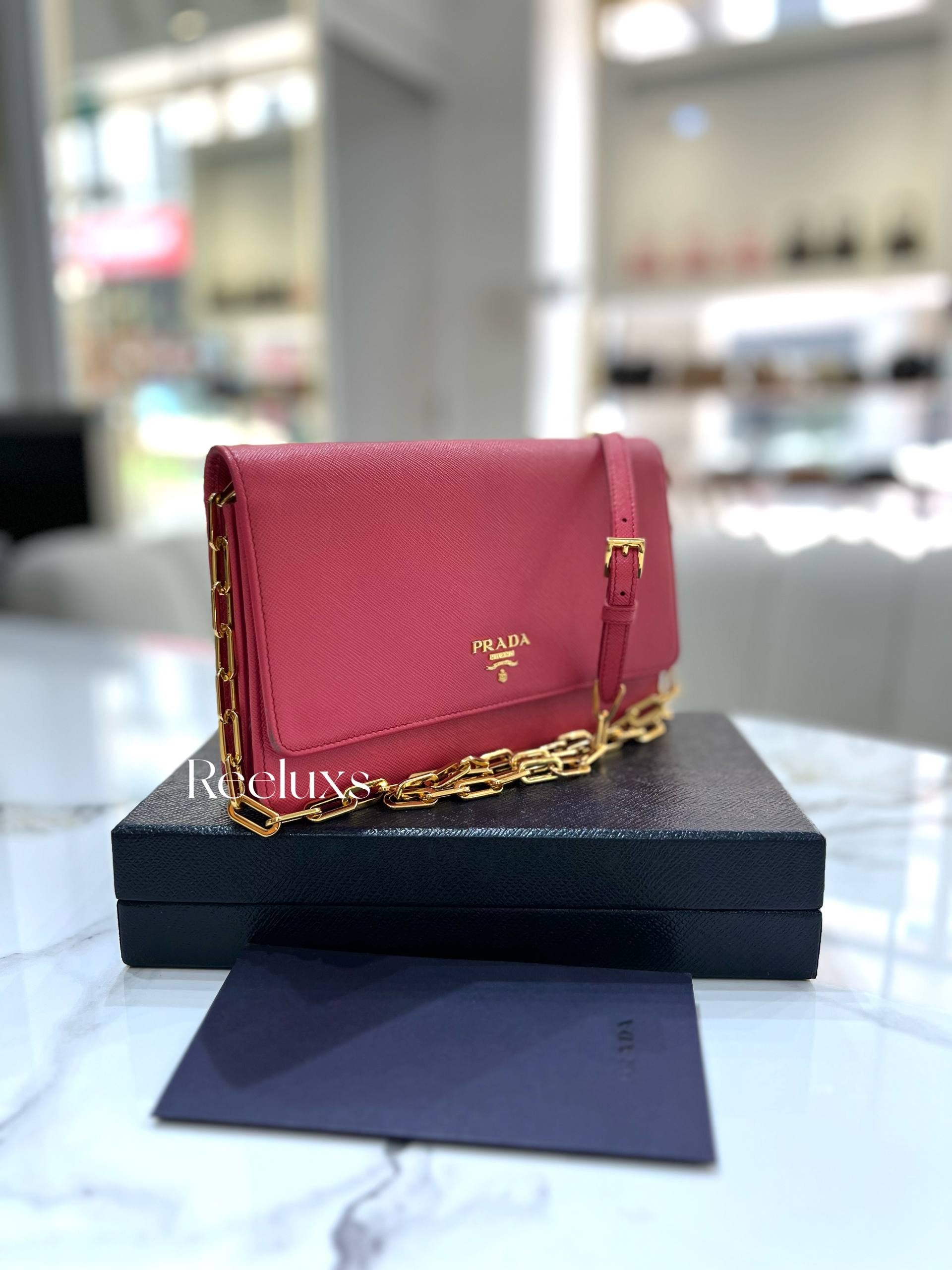 PRADA Saffiano Metal Leather Wallet On Chain Clutch Bag