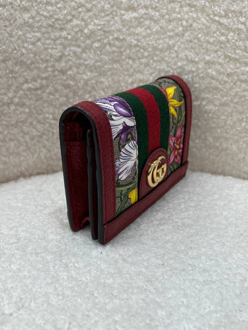 GUCCI Supreme GG Canvas Floral Coin Wallet With Red Trim Leather